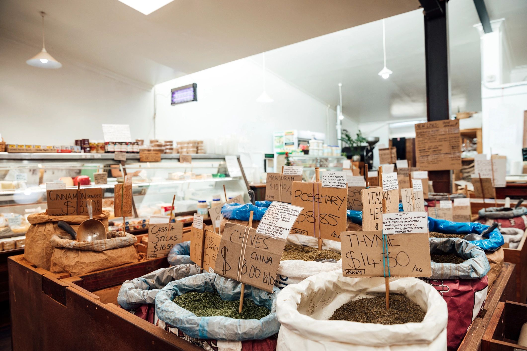 Retail display of herbs and spices in a supermarket